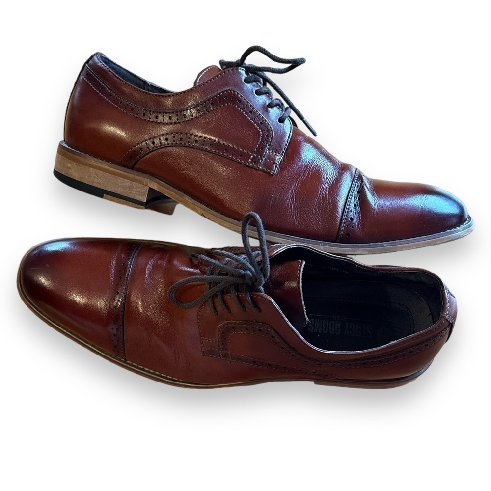 STACY ADAMS Men's Leather Lace Up Oxford Shoe dark brown sz 9 M